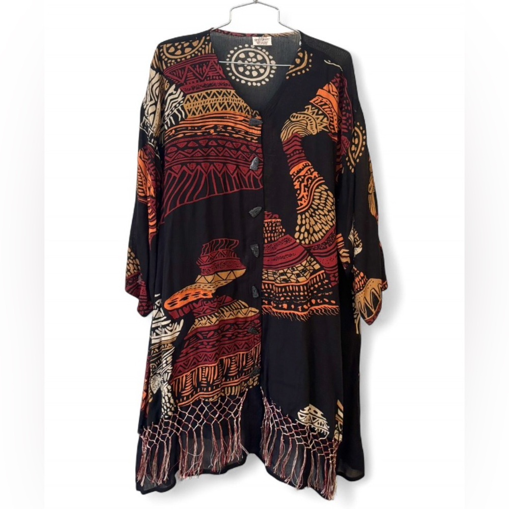 Vintage Boho Plus Size Artsy Black and Orange Tunic Dress by Black Magic